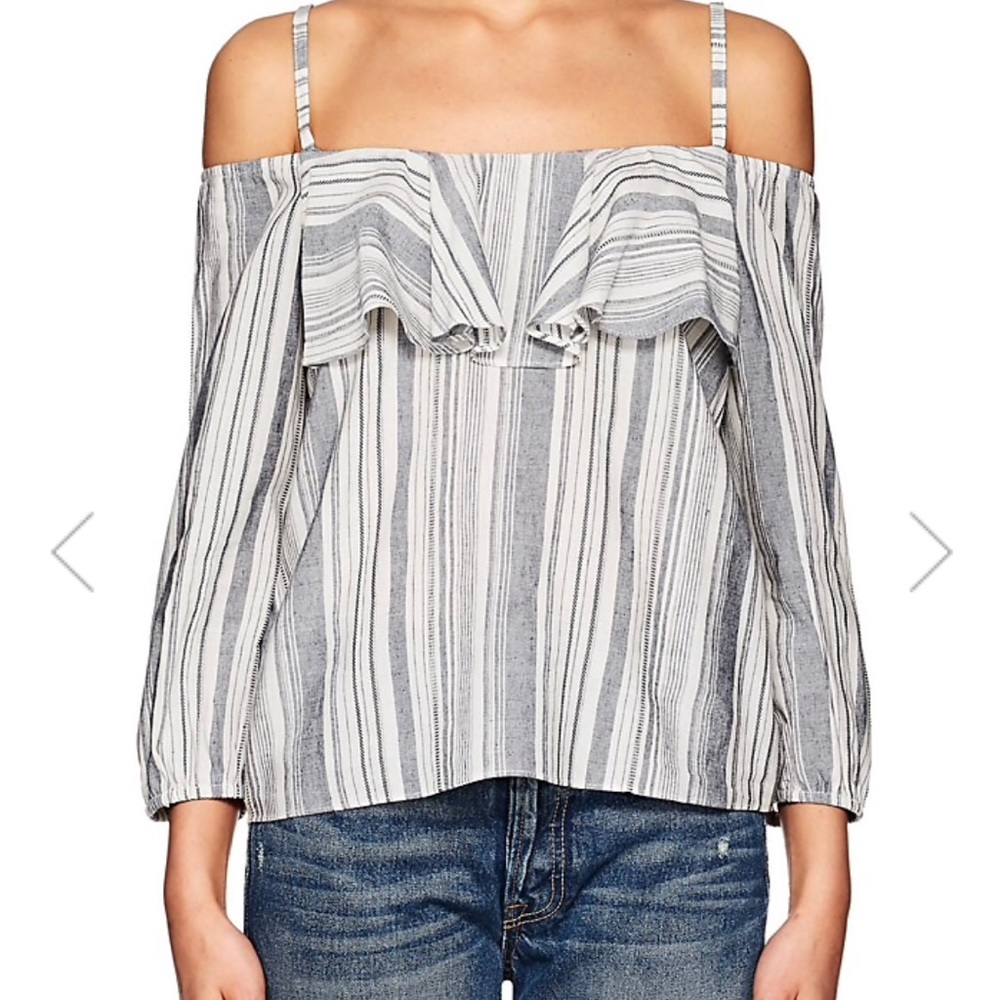 Barney’s NY Linen Striped Cold-Shoulder Blouse